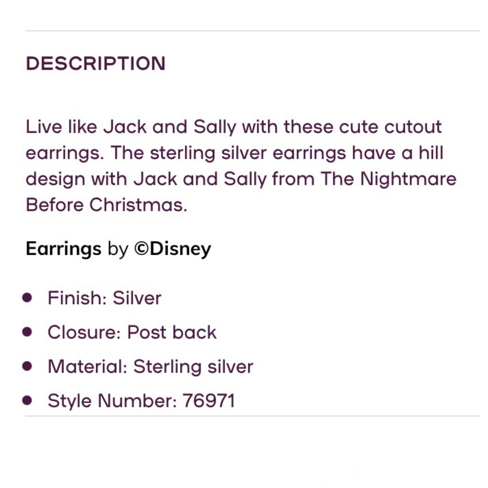 Sterling Silver Disney Nightmare Before Christmas Jack and Sally Stud Earrings - Picture 7 of 7